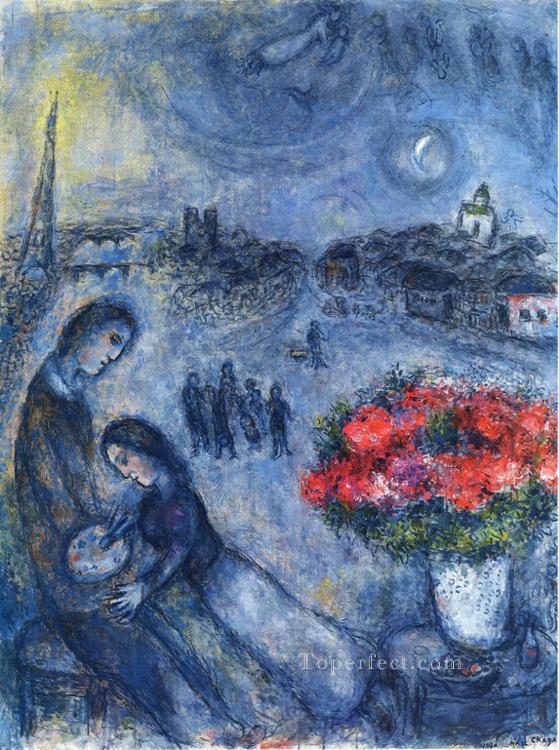 Newlyweds with Paris in the Background MC Jewish Oil Paintings